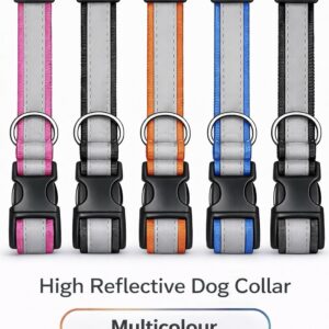 High Reflective Dog Collar Set 5 Pcs, Durable & Adjustable Nylon Dog Belt for Small, Medium & Large Dogs, D-Ring & Soft Comfort Fit, Night Safety Design