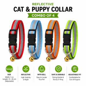 Reflective Cat Collar Combo (4 PCS) | Adjustable Safety Collars for Cats & Kittens | Bell Included | Durable & Lightweight