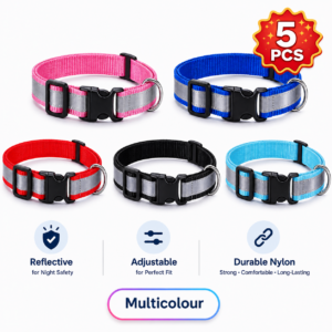 Reflective Dog Collar 5 Pcs, Feautures with Adjustable & Durable, Nylon Dog Belt, Heavy Metal D Ring & Strong Buckle, for Dogs (Multicolor)