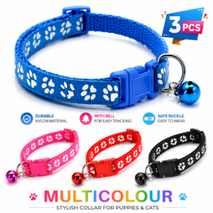 Paw Print Cat Collar Combo (3 PCS) | Adjustable, Lightweight & Safe Breakaway Design for Cats & Kittens